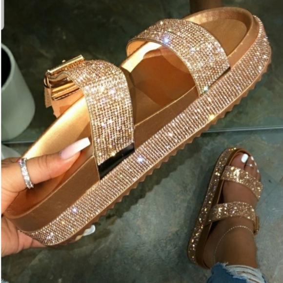 5,7 !! Bling blingRHINESTONE SANDAL-Rose Gold - Picture 3 of 6